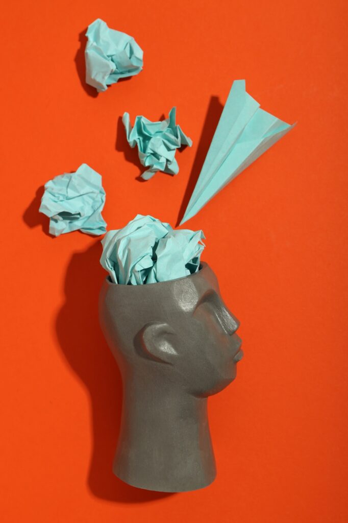 Concept of problems with memory, amnesia disease on orange background